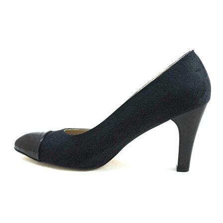 1432 Siyah Rugan & Süet Büyük Numara Kadın Ayakkabı