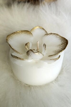 Orkide Tasarımlı Dekoratif ve Yakılabilir Gold Mum