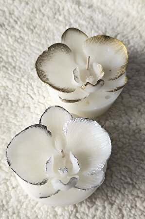 Orkide Tasarımlı Dekoratif ve Yakılabilir Gold Mum