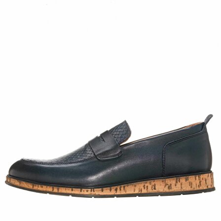 EU1911 Lacivert Deri  Lofer Büyük Numara Erkek Ayakkabısı Rahat Standart Kalıp Kauçuk Taban Özel Seri