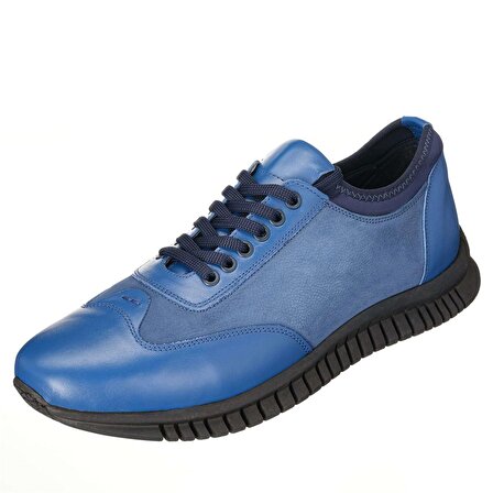 BYN7018 Sax Mavi  Büyük Numara Erkek Deri Spor Ayakkabı Kauçuk Rahat Geniş Kalıp