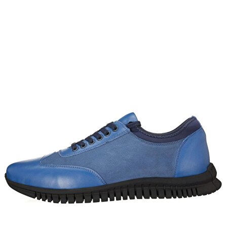 BYN7018 Sax Mavi  Büyük Numara Erkek Deri Spor Ayakkabı Kauçuk Rahat Geniş Kalıp