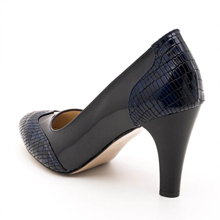1954 Lacivert lezar Siyah Rugan Büyük Numara Bayan Ayakkabısı