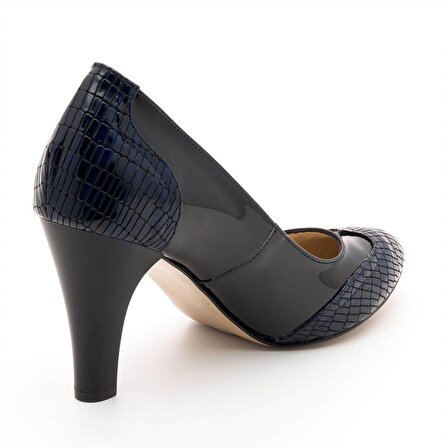 1954 Lacivert lezar Siyah Rugan Büyük Numara Bayan Ayakkabısı