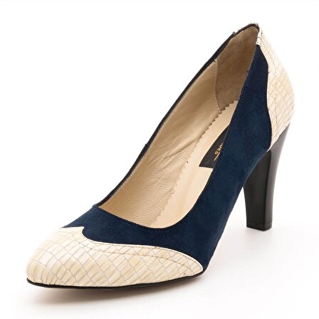 1954-lacivert-süet bej lezar Büyük Numara Bayan Ayakkabısı