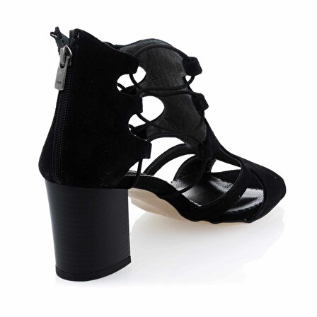 17428 Siyah süet Topuklu Büyük Numara Kadın Ayakkabıları