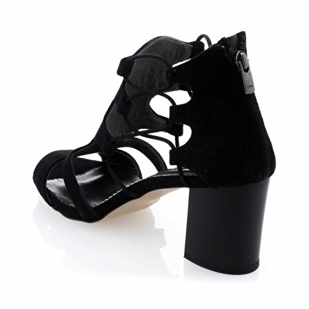 17428 Siyah süet Topuklu Büyük Numara Kadın Ayakkabıları