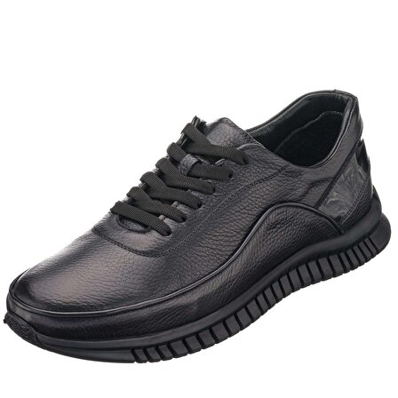 GG1318 Siyah Dana Derisi Kauçuk Taban Rahat Geniş Kalıp Büyük Numara 4 Mevsim Erkek Ayakkabısı