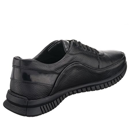 GG1318 Siyah Dana Derisi Kauçuk Taban Rahat Geniş Kalıp Büyük Numara 4 Mevsim Erkek Ayakkabısı
