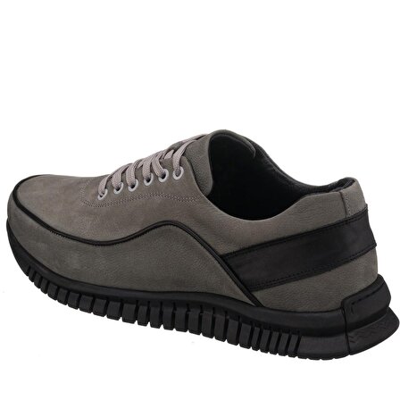 GG1318 Gri Siyah Dana Nubuk Kauçuk Taban Rahat Geniş Kalıp Büyük Numara 4 Mevsim Erkek Ayakkabısı