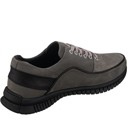 GG1318 Gri Siyah Dana Nubuk Kauçuk Taban Rahat Geniş Kalıp Büyük Numara 4 Mevsim Erkek Ayakkabısı