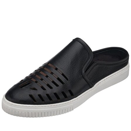 Kaan-07 Siyah Dana Derisi sandalet Terlik yazlık ayakkabı RAHAT GENİŞ KALIP