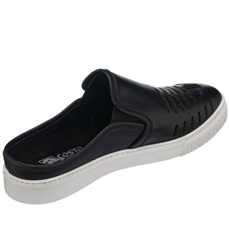 Kaan-07 Siyah Dana Derisi sandalet Terlik yazlık ayakkabı RAHAT GENİŞ KALIP