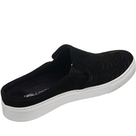 Kaan-07 Siyah Süet Dana Derisi sandalet Terlik yazlık ayakkabı RAHAT GENİŞ KALIP