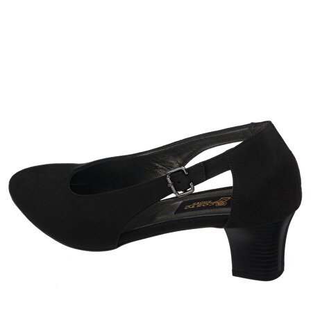 LTF00121 Siyah Süet Kısa Topuk rahat geniş kalıp özel seri büyük numara topuklu ayakkabı