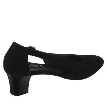 LTF00121 Siyah Süet Kısa Topuk rahat geniş kalıp özel seri büyük numara topuklu ayakkabı