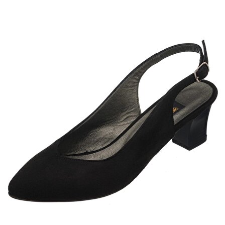 LTF00131 Siyah Süet Kısa Topuk rahat geniş kalıp özel seri büyük numara topuklu ayakkabı