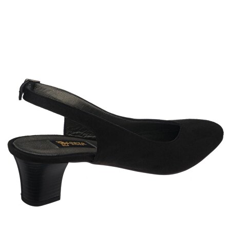 LTF00131 Siyah Süet Kısa Topuk rahat geniş kalıp özel seri büyük numara topuklu ayakkabı