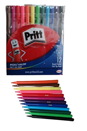 Keçeli Kalem 12 Renk 1 Paket Pritt Keçeli Kalem 12 Renk Tam Boy Şeffaf Paket