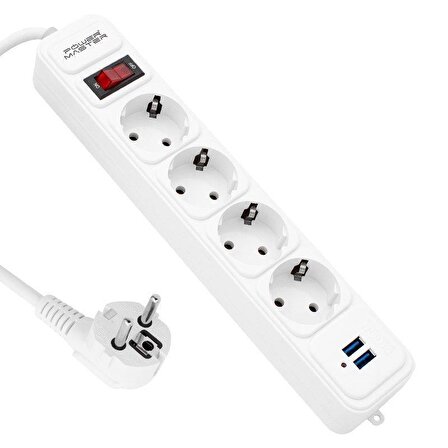 Powermaster 2xUSB 4'lü 2Mt 2500W Dijital Akım Korumalı Priz