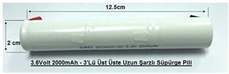 SUPEX Şarzlı Süpürge Pili 3.6Volt 2000mAh 3Lü Uzun