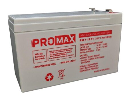 Energy Promax Eco 12V 7Ah Bakımsız Kuru Akü