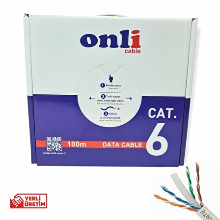 Onli 24AWG UTP CAT6 Network Kablosu Gri 100Mt Yerli Üretim