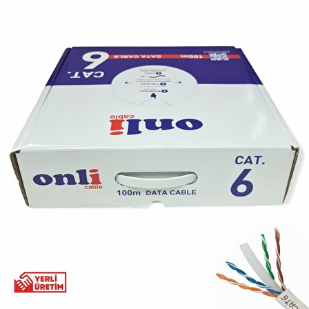 Onli 24AWG UTP CAT6 Network Kablosu Gri 100Mt Yerli Üretim