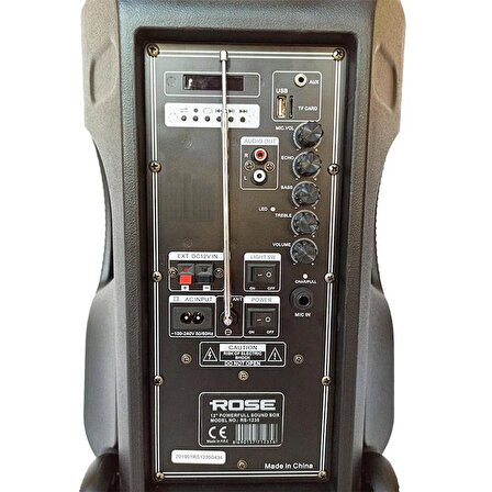 Rose RS-1235 Portatif Taşınabilir Ses Sistemi 150Watt El+Kafa Telsiz Mikrofonlu