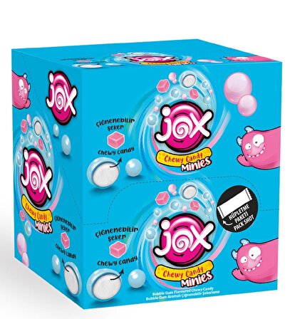 JOX MINIES BUBBLE GUM; Bubble Gum Aromalı Çiğnenebilir Draje Şekerleme (10 gr x 24 adet)