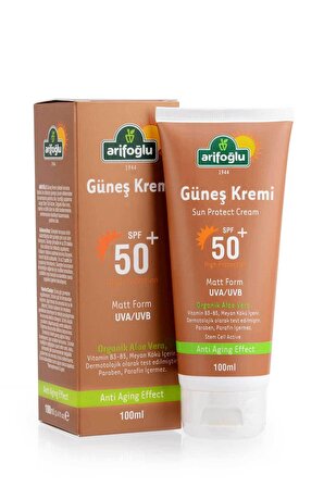 Arifoğlu Güneş Kremi 50+ Organik Aloe Veralı Anti Aging 100ml