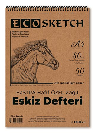 EKOSketch  Eskiz Defteri A4 80 gr. 50 yaprak Spiralli Folix Sketchbook 
