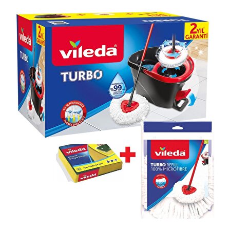 Vileda Turbo Pedallı Temizlik Seti + Yedek Mop + 2 li sünger