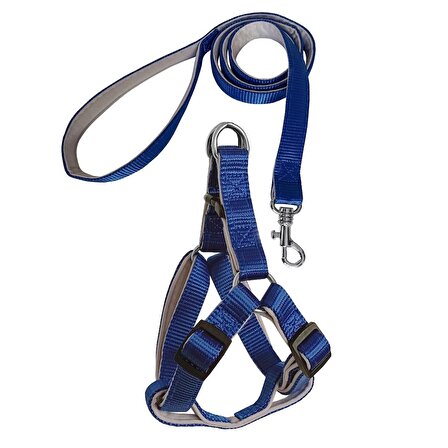 Gezdirme Kayışlı Dokuma Köpek Göğüs Tasma Seti 32*47-110 cm Mavi