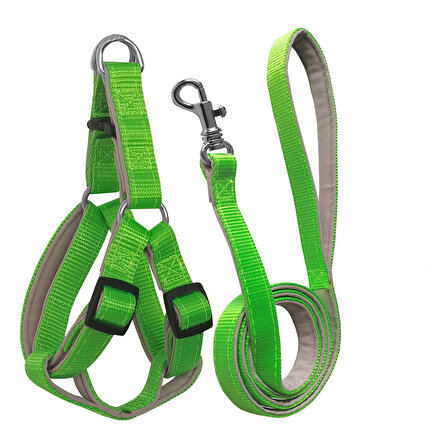 Gezdirme Kayışlı Dokuma Köpek Göğüs Tasma Seti 32*47-110 cm Neon Yeşil
