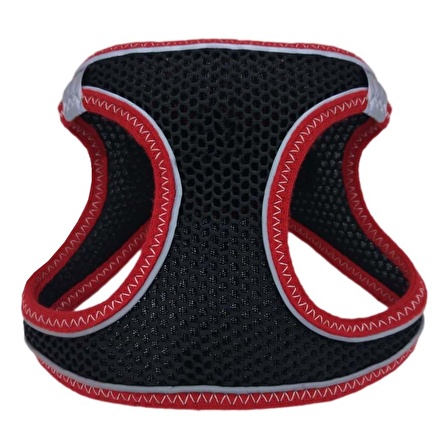 Üç Kilitli Sportif Kedi Köpek Göğüs Tasması 32-40 cm Medium Kırmızı-Siyah