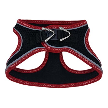 Üç Kilitli Sportif Kedi Köpek Göğüs Tasması 30-38 cm Small Kırmızı-Siyah