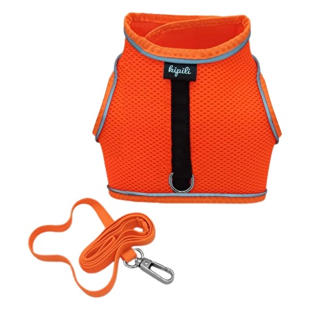 Çift Kilitli Sportif Kedi Köpek Göğüs Tasma Seti 30-38 cm Small Turuncu