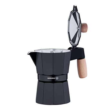 Korkmaz Etna 3 Fincan Siyah Moka Pot 150 ml