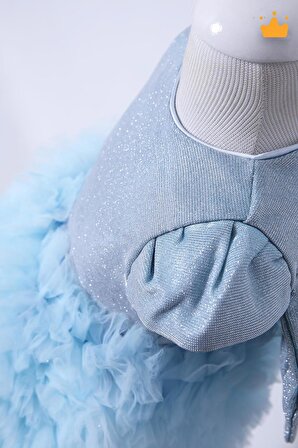 Elsa Tütü Pırıltılı Kız Bebek Çocuk Mavi Özel Gün Kabarık Parti Elbisesi