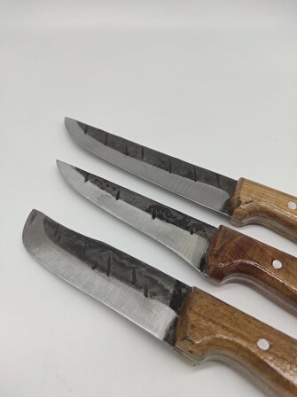 Yatağan El Yapımı Dövme Çelik 3'lü Bıçak Seti