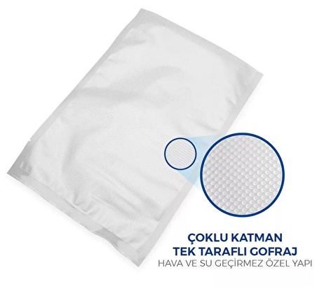 25X35 Tırtıklı 1 KG Gofrajlı 90 Mikron Ev Tipi Gıda Vakum Poşeti Torbası Bpa İçermez