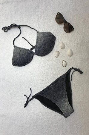 Dagi Boyundan Bağlı Füme Üçgen Bikini Takımı