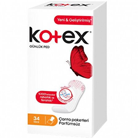 Kotex Günlük İnce 34 Adet Parfümsüz Günlük Ped