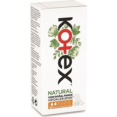 Kotex Natural İnce 32 Adet Organik Günlük Ped