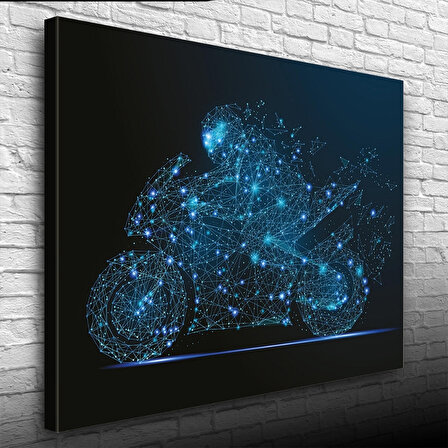 Siyah ve Mavi Tonlarda Spor Motosiklet Kanvas Tablo 50 x 70