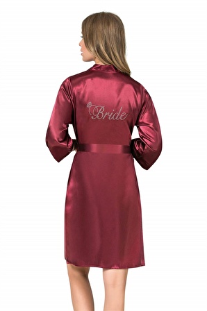 Aria's Closet Bordo Kısa Saten Bride Sabahlık