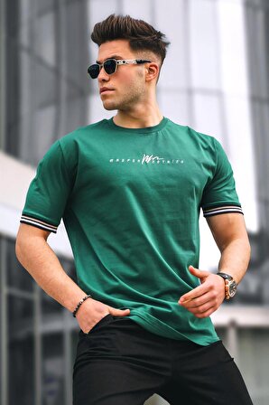 Erkek Basic Pamuklu T-Shirt 5849 Koyu Yeşil
