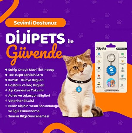 MVG Store Dijipets Mavi Pati Dostu Akıllı Tasma Dijital Künye Ve Konum Bilgisi (Kayıp İlanı Vermeye Son)