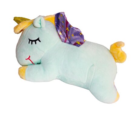 İthal Kumaş Sevimli Yıldız Kanatlı Boynuzlu Unicorn Figür Peluş Oyuncak Oyun & Uyku Arkadaşı 28 cm.